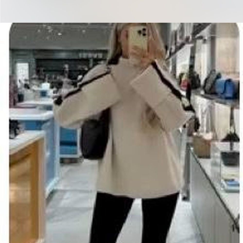 Cream Sweater with Black Stripes